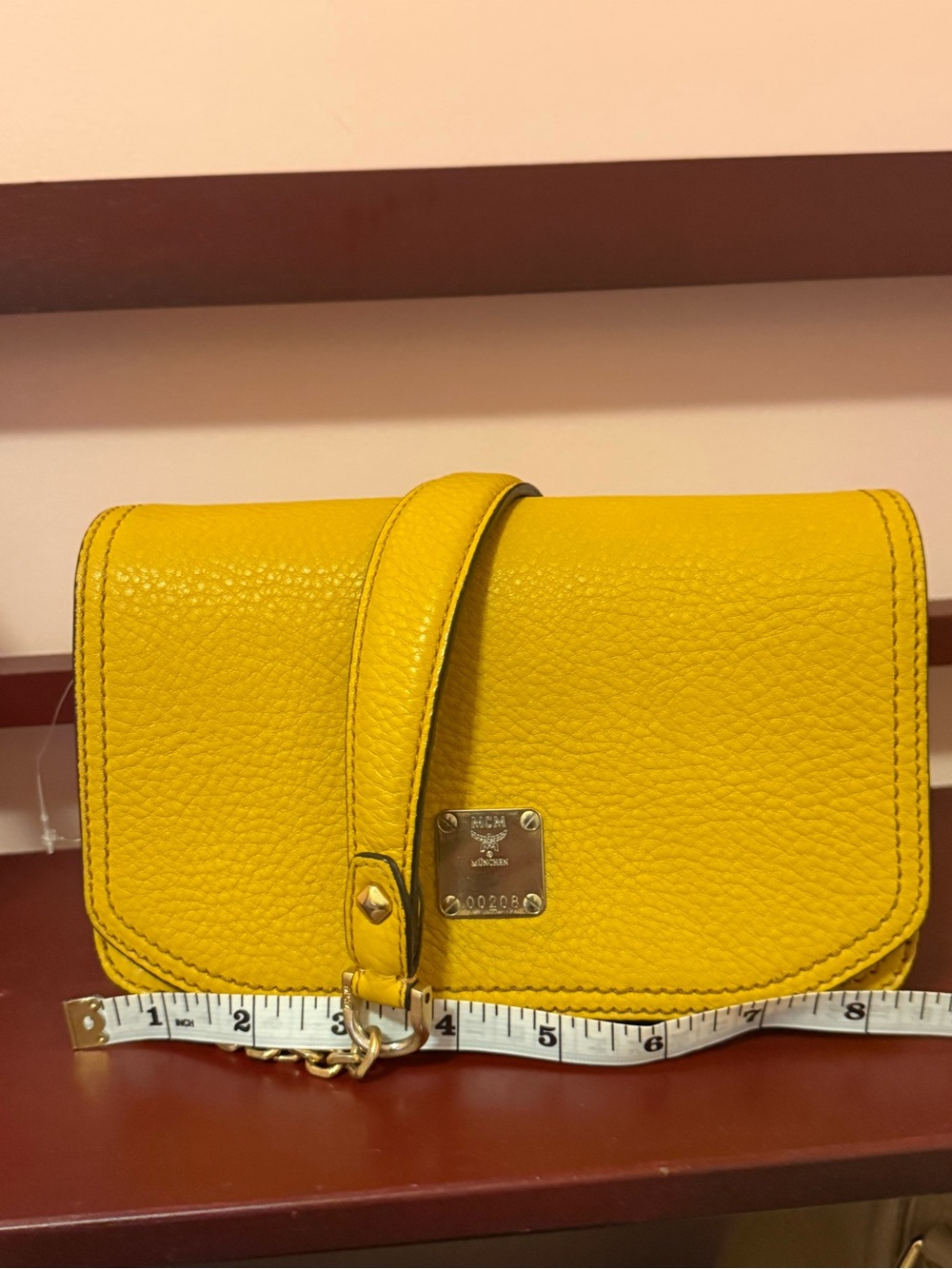 MCM Bright Yellow Pebbled Leather Crossbody with Gold Plate